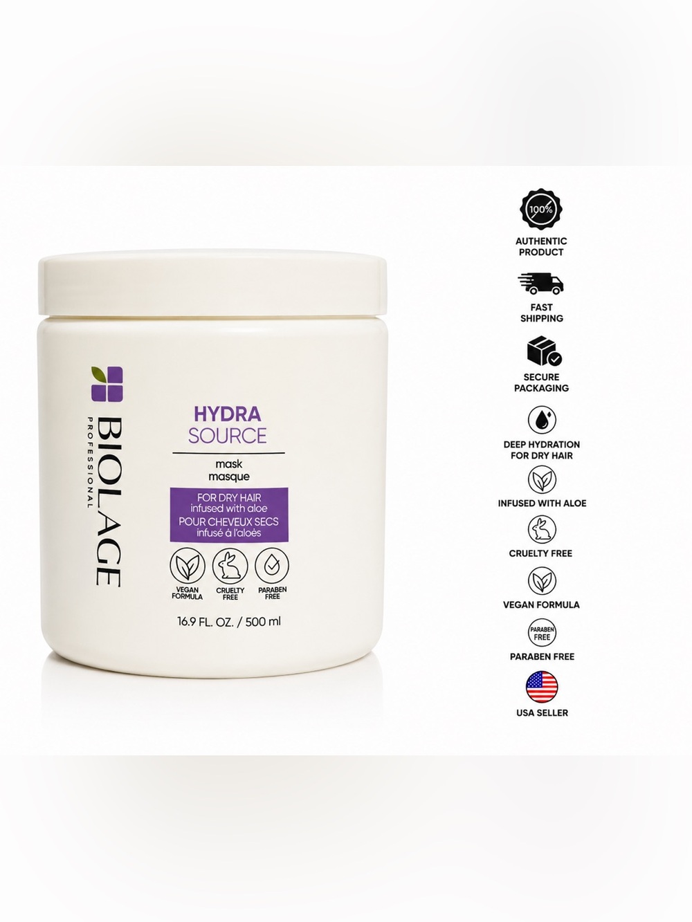 Biolage Hydra Source Hair Mask 16.9 Fl Oz 500ml for Dry Hair Vegan Formula